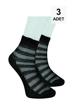 3 Adet Tül Patik Çorap - Siyah