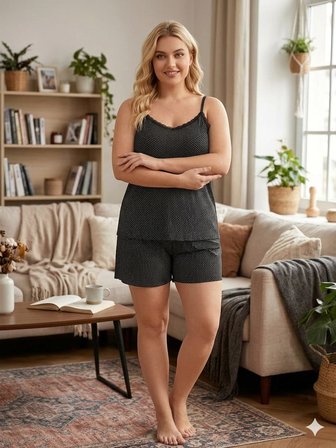 Büyük Beden Askılı Şortlu Likralı Penye Kumaş Pijama Takım