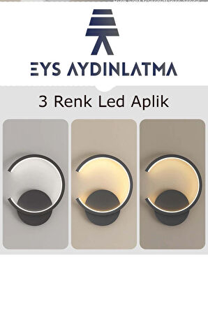 Pars Siyah Modern Ledli Aplik Led Aplik Avize Siyah 3 Renk Aplik 1 Adet