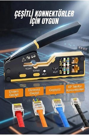  Yeni Nesil Ez Pense RJ45 Sıkma Aracı + Rj11 4pin Jak 6p4c Telefon Kablosu Için Konnektör
