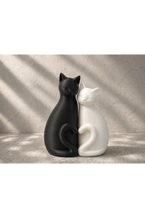 2'li Set Modern Kedi Biblo, Minimalist Kedi Çifti 12x13 CM 2 Renkli Dekorasyon Dekoratif Kedi figürü Yeni