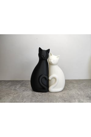 2'li Set Modern Kedi Biblo, Minimalist Kedi Çifti 12x13 CM 2 Renkli Dekorasyon Dekoratif Kedi figürü Yeni