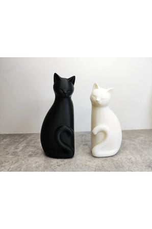 2'li Set Modern Kedi Biblo, Minimalist Kedi Çifti 12x13 CM 2 Renkli Dekorasyon Dekoratif Kedi figürü Yeni