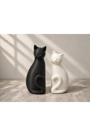 2'li Set Modern Kedi Biblo, Minimalist Kedi Çifti 12x13 CM 2 Renkli Dekorasyon Dekoratif Kedi figürü Yeni