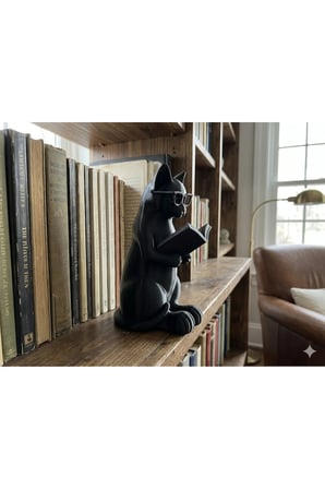 Kitap Okuyan Kedi Figürü Kitaplık Süsü Tatlı Masa Süsü 17 CM