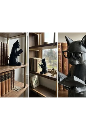 Kitap Okuyan Kedi Figürü Kitaplık Süsü Tatlı Masa Süsü 17 CM