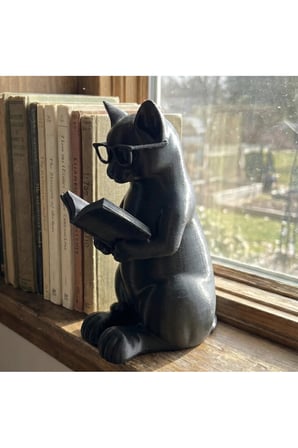Kitap Okuyan Kedi Figürü Kitaplık Süsü Tatlı Masa Süsü 17 CM