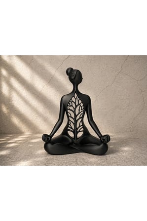 Meditasyon Yapan Yogi Heykeli – 18 CM Yoga Biblo Ağaç Detaylı, Hediyelik