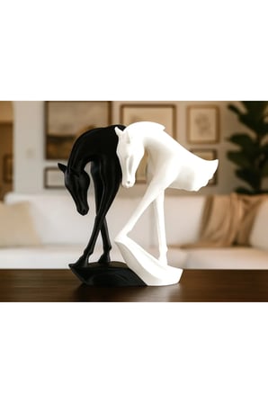 Dekoratif Siyah Beyaz At Heykeli – 15 CM At Biblo Yin Yang Sanat Eseri