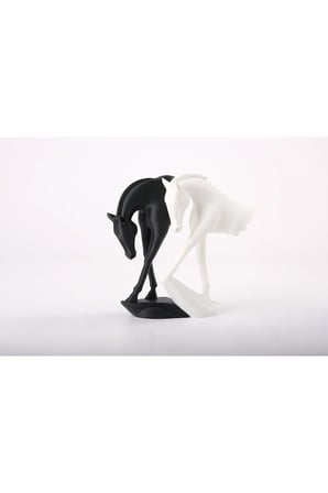 Dekoratif Siyah Beyaz At Heykeli – 15 CM At Biblo Yin Yang Sanat Eseri