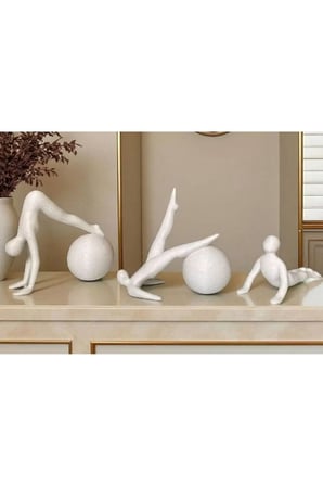 3'lü Dekoratif Pilates heykelleri, Plates Yapan Üçlü Set Biblo