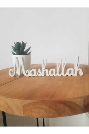 Maşallah İslami Dekorasyon, 18 Cm Allah'ın İzniyle Biblo, Mashallah Yazılı Dekoratif Masa Üstü Süs