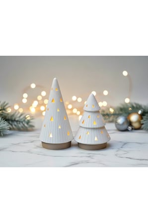 Yılbaşı Konsepti Ev Süsü Ledli 2'li Noel Ağacı, Ev Dekor Seti, Biblo Led Mumlar Hediye Christmas