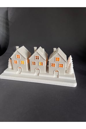 Yılbaşı Christmas Led Işıklı 3'lü Ev Dekorasyon Kış manzaralı Ledli Kış evleri Led Mumlar Hediye