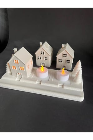 Yılbaşı Christmas Led Işıklı 3'lü Ev Dekorasyon Kış manzaralı Ledli Kış evleri Led Mumlar Hediye