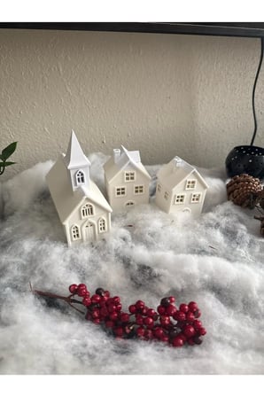Yılbaşı Konsept Led Işıklı 3 Adet Ev Biblo Kış manzaralı tealight Ledli Kış evleri Led Mumlar Hediye