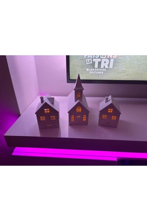 Yılbaşı Konsept Led Işıklı 3 Adet Ev Biblo Kış manzaralı tealight Ledli Kış evleri Led Mumlar Hediye