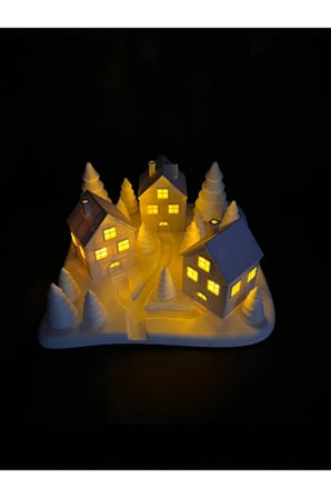 Yılbaşı Süsü Led Işıklı 3'lü Ev Dekorasyon Kış manzaralı tealight Ledli Kış evleri Led Mumlar Hediye