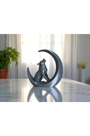 Ayda Uluyan Kurt, 15 cm Uluyan Kurt biblo, Dekoratif Kurt Figürlü Hediyelik Biblo Gri