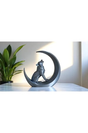 Ayda Uluyan Kurt, 15 cm Uluyan Kurt biblo, Dekoratif Kurt Figürlü Hediyelik Biblo Gri