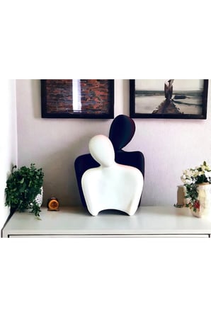 Modern 2'li Dekoratif Heykel Biblo Obje Siyah ve beyaz Renk 15x12 CM Pinterest Obje