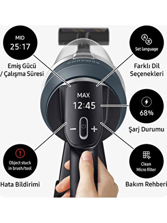 Samsung VS20C8524TB/TR Jet 85 Şarjlı Dikey Süpürge, 210W Emiş Gücü, Dijital Invertör Motor