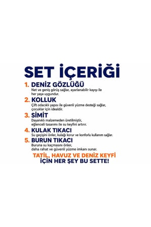 Çocuk 5'li Deniz ve Havuz Yüzme Seti Deniz Gözlüğü + Çift Odalı Kolluk + Çocuk Simidi + Kulak Tıkacı + Burun Tıkacı