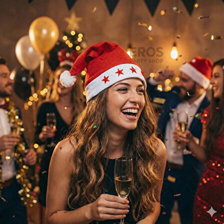 5 Adet Işıklı Yılbaşı Yeni Yıl Şapkası Noel baba şapka Açma Kapama Düğmeli 5 Yıldızlı Kırmızı Renk 