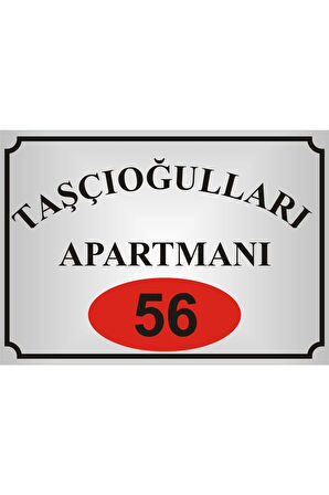 Apartman İsim Tabelası Aliminyum AYNALI Gümüş Metal Levha
