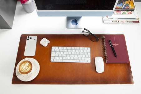 Kişiye Özel Hakiki Full Grain Deri Masa Matı 37X80 Cm El Yapımı Ofis Sümeni Ve Mouse Pad