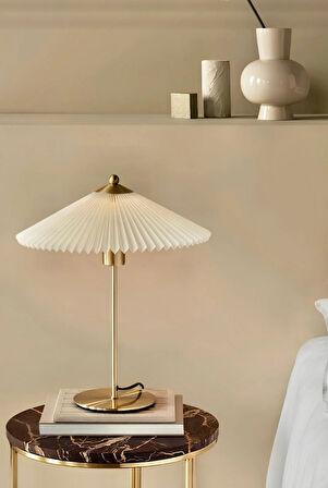 Exclusive Collection Krem Şapka Tasarım Umbrella Abajur Eskitme Gold Sarı