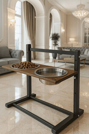 Kedi-Köpek Standı Ayarlanabilir 3 Yükseklik 2 Paslanmaz Çelik Mama Su Kabı Kedi-Köpek Kasesi Standı