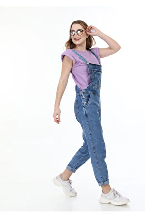 Kadın Askılı Denim Kot Tulum