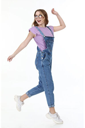 Kadın Askılı Denim Kot Tulum