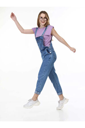 Kadın Askılı Denim Kot Tulum
