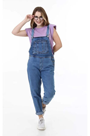 Kadın Askılı Denim Kot Tulum