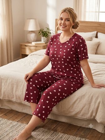 Büyük Beden Kısa Kol Pamuklu Ultrasoft Likralı Kapri Pijama Takımı