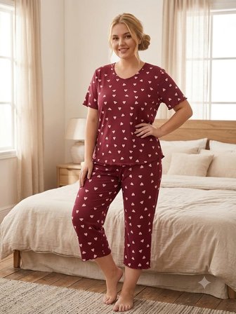 Büyük Beden Kısa Kol Pamuklu Ultrasoft Likralı Kapri Pijama Takımı