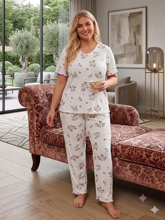 Büyük Beden Kısa Kol Pamuklu Ultrasoft Likralı Kapri Pijama Takımı