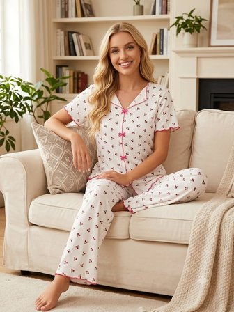 Kadın Kısa Kollu Yumuşak Tuşe Yazlık Likralı Kaşkorse Kumaş Pijama Takım