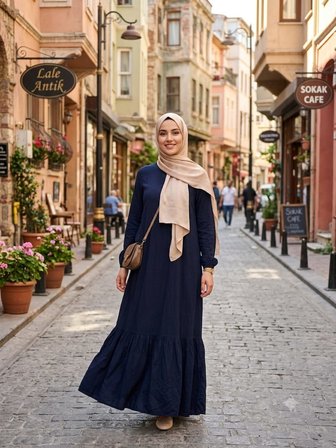 Kadın Düz Renk Dokuma Viskon Kumaş Uzun Elbise