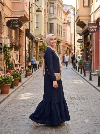 Kadın Düz Renk Dokuma Viskon Kumaş Uzun Elbise