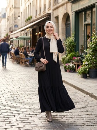 Kadın Düz Renk Dokuma Viskon Kumaş Uzun Elbise