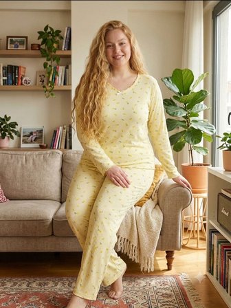 Büyük Beden Yumuşak Tuşeli Uzun Kol Likralı Pijama Takımı