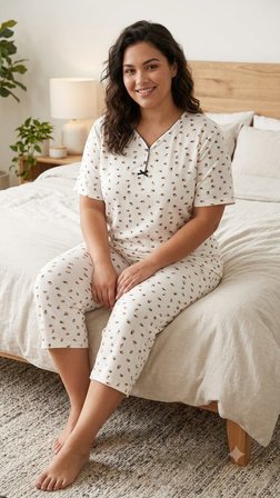 Büyük Beden Kısa Kol Kapri Yumuşak Tuşeli Likralı Örme Pijama Takımı