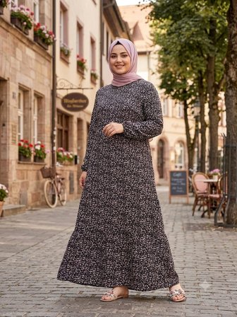 Kadın Büyük Beden Desenli Dokuma Viskon Kumaş Uzun Tesettür Elbise