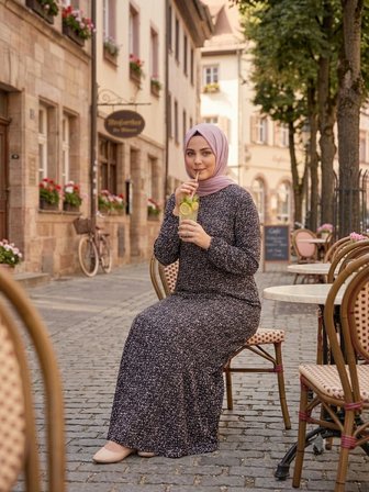 Kadın Büyük Beden Desenli Dokuma Viskon Kumaş Uzun Tesettür Elbise
