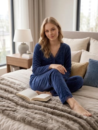 Kadın Boydan Düğmeli Yumuşak Tuşeli Kadife Pijama Takımı