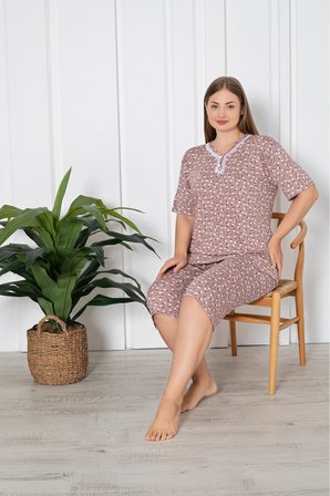 Büyük Beden Likralı Penye Kapri Pijama Takım