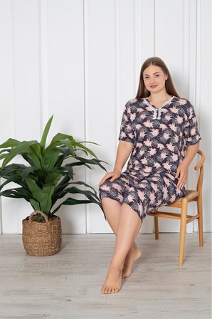Büyük Beden Likralı Penye Kapri Pijama Takım